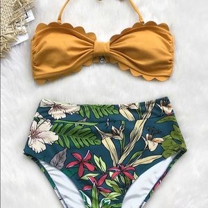 Cupshe Yellow & Floral Tropical Print Bikini 2pc